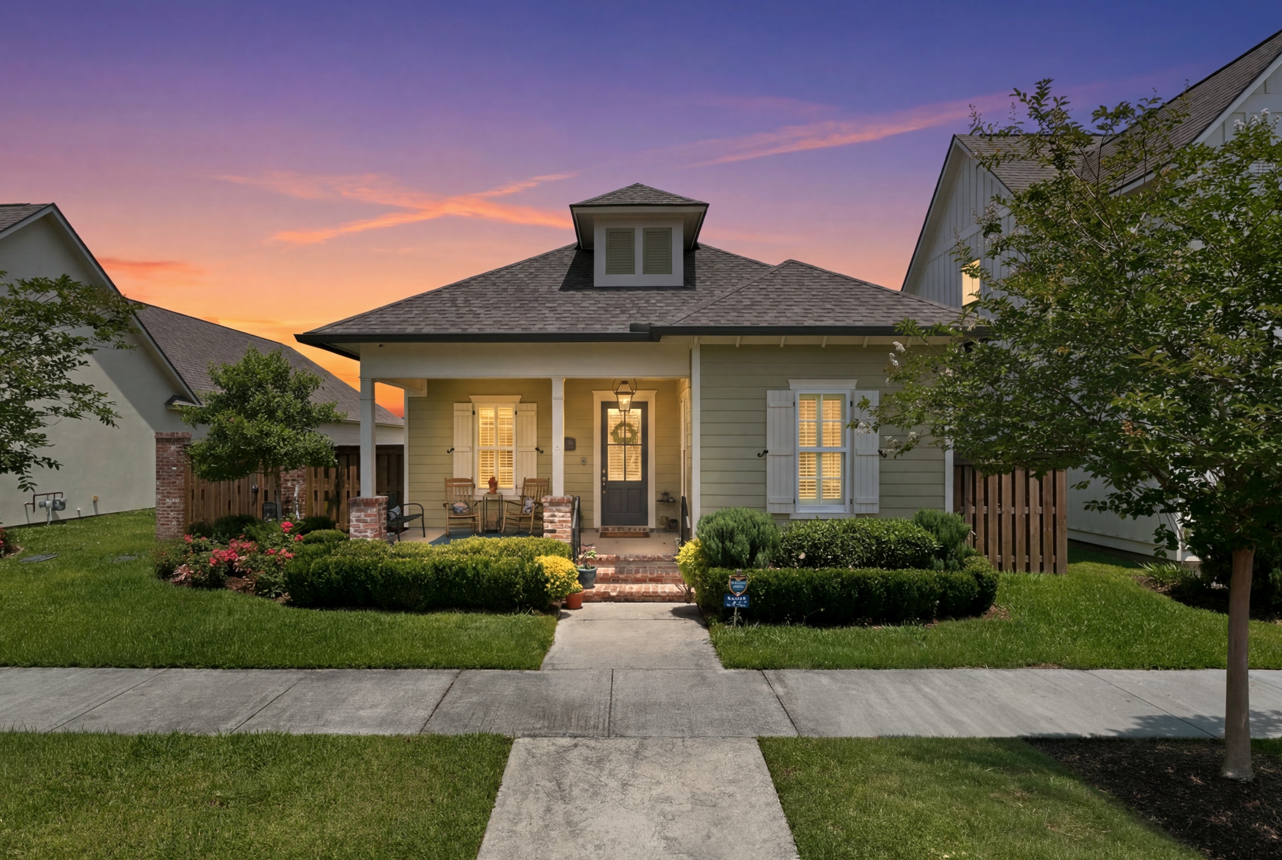 Real estate front of home after virtual twilight