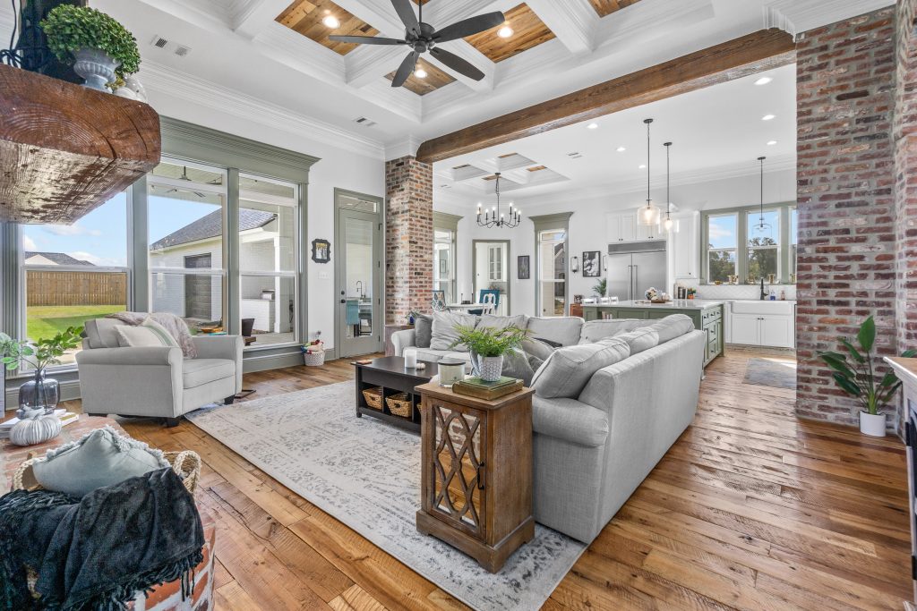 Bright living room with open floor plan in Baton Rouge